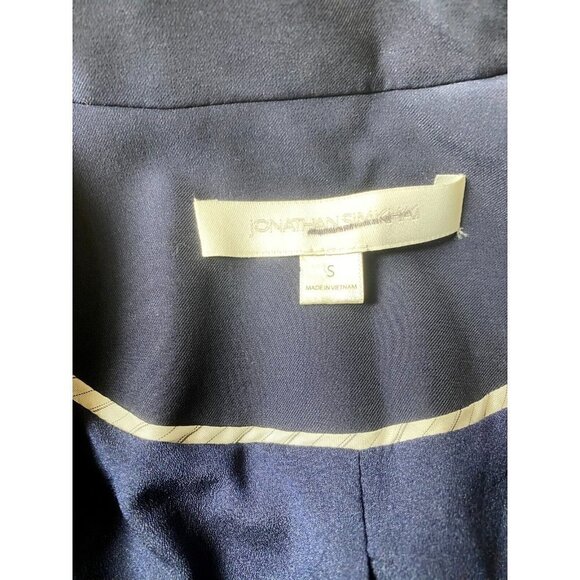 Jonathan Simkhai Sz small navy blue Blazer Jacket 2 button closure collar belt - Picture 5 of 7